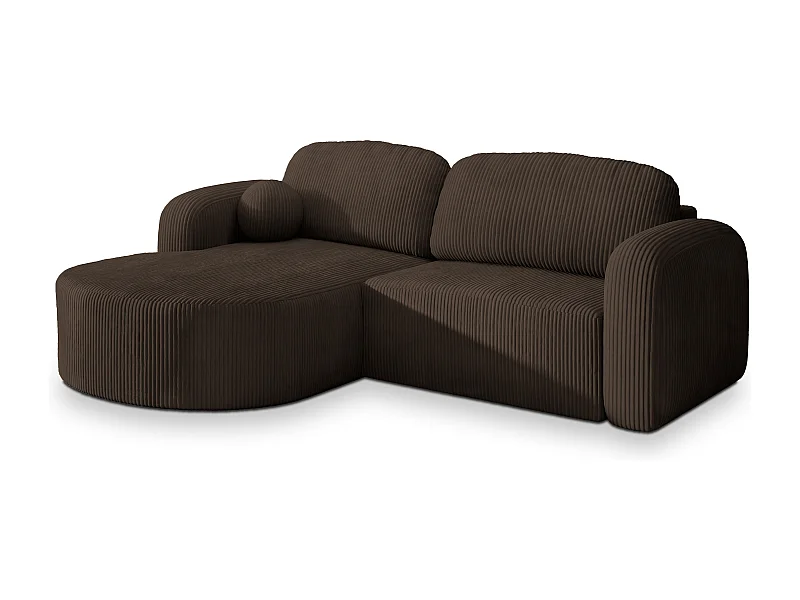 Canapé d'angle AMILIA Marron en velours côtelé avec fonction de couchage