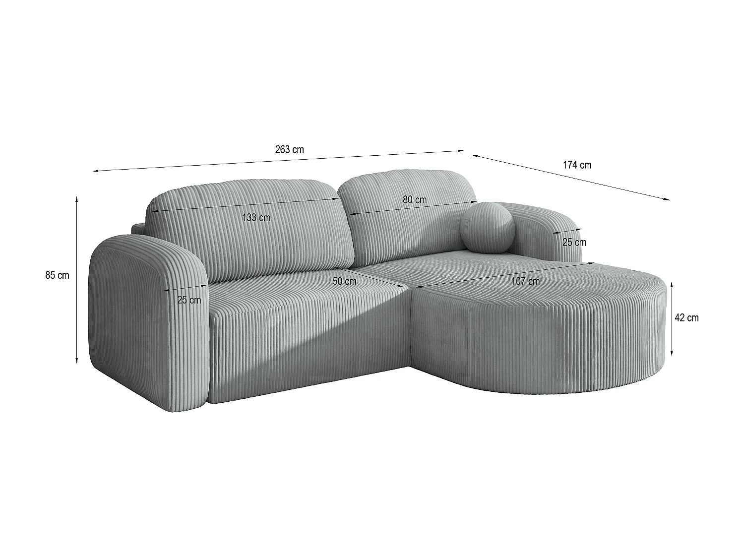 Canapé d'angle AMILIA Marron en velours côtelé avec fonction de couchage