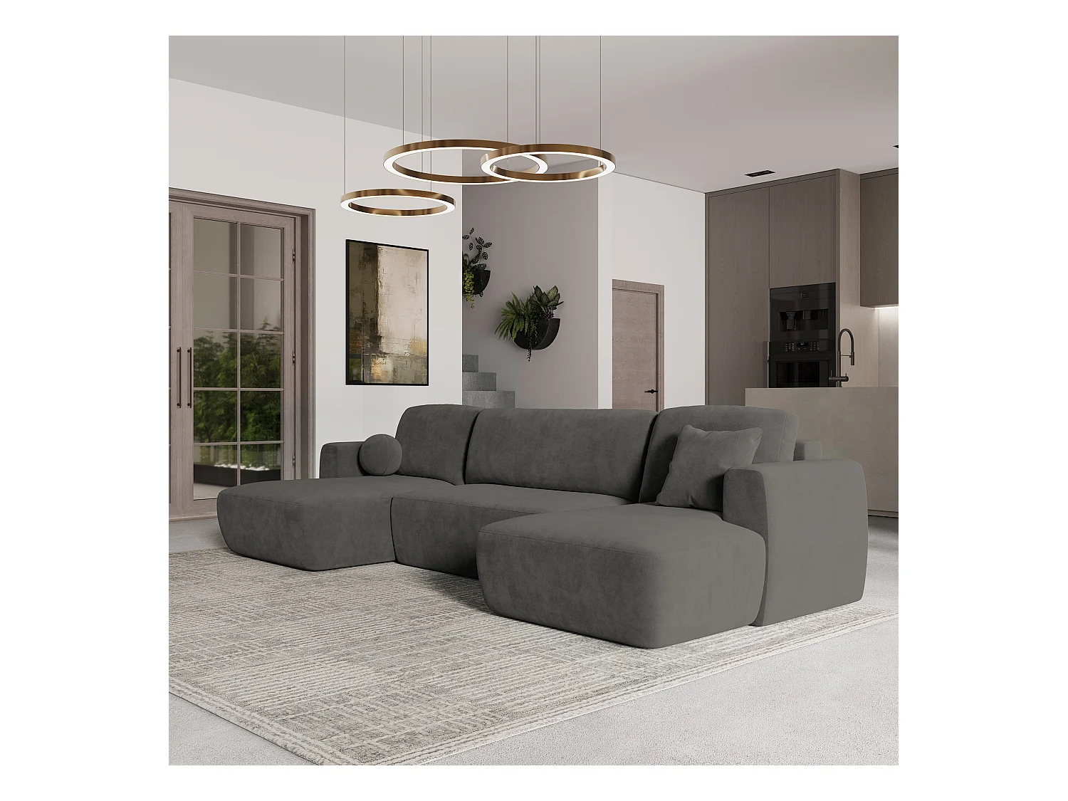 Canapé d'angle SENTUM Gris en peluche avec fonction de couchage