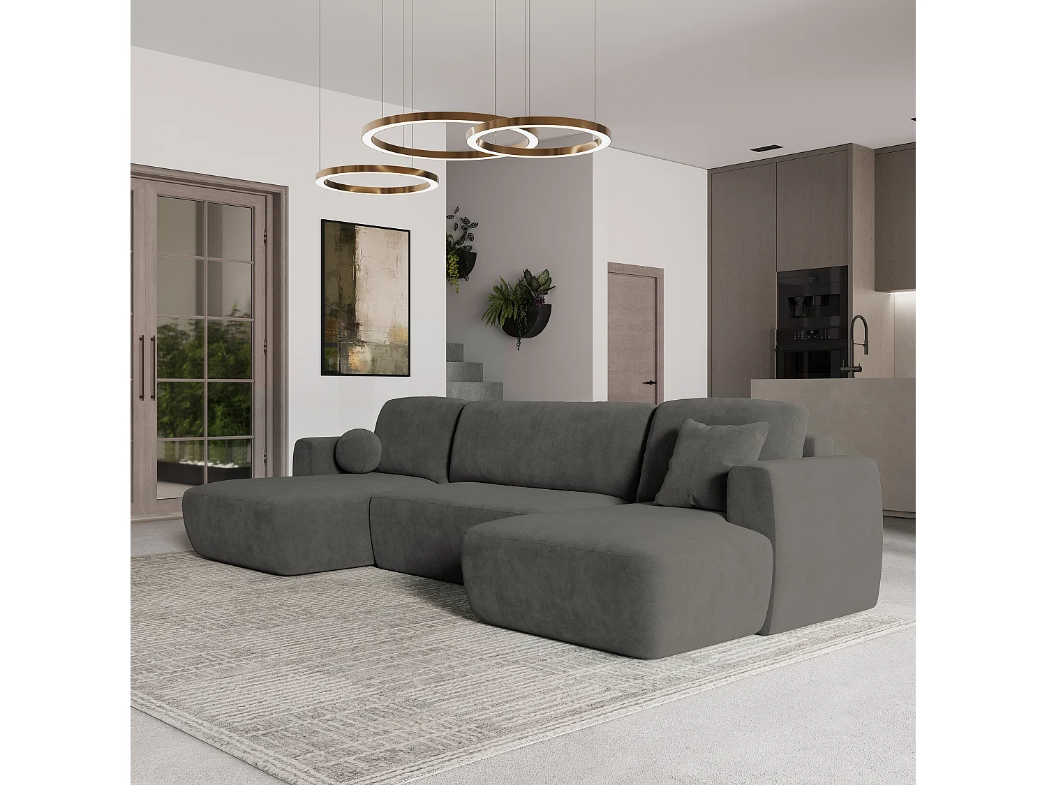 Canapé d'angle SENTUM Gris en peluche avec fonction de couchage