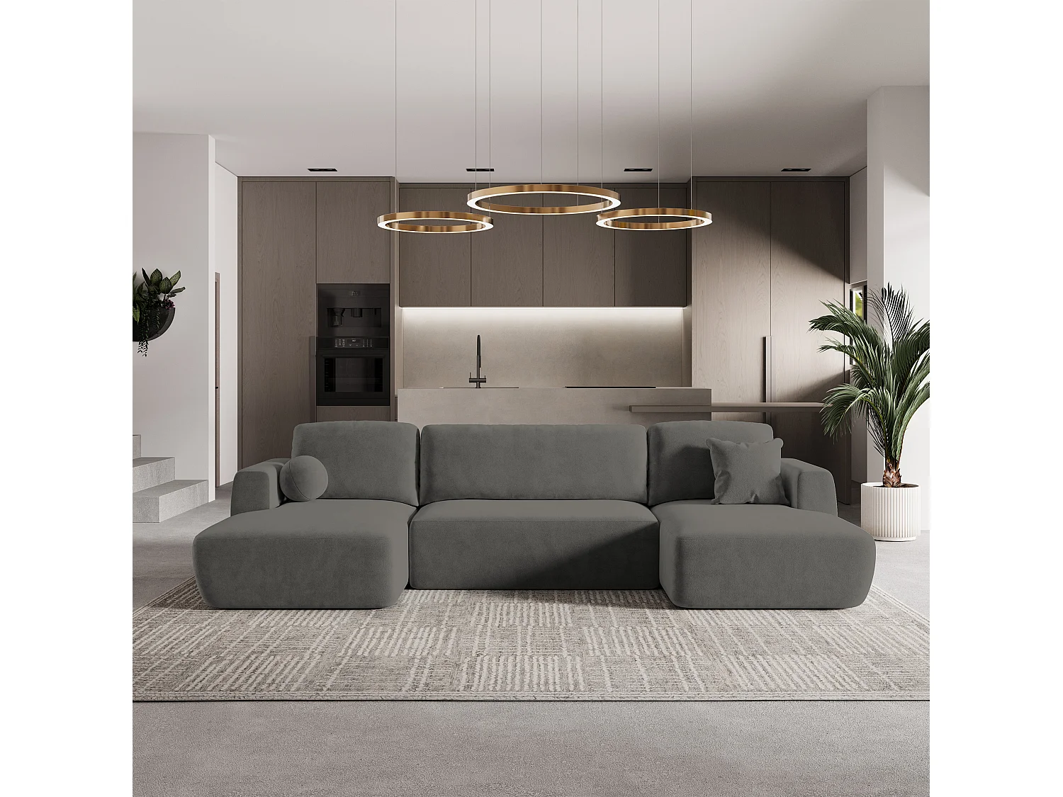 Canapé d'angle SENTUM Gris en peluche avec fonction de couchage