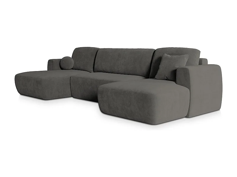 Canapé d'angle SENTUM Gris en peluche avec fonction de couchage