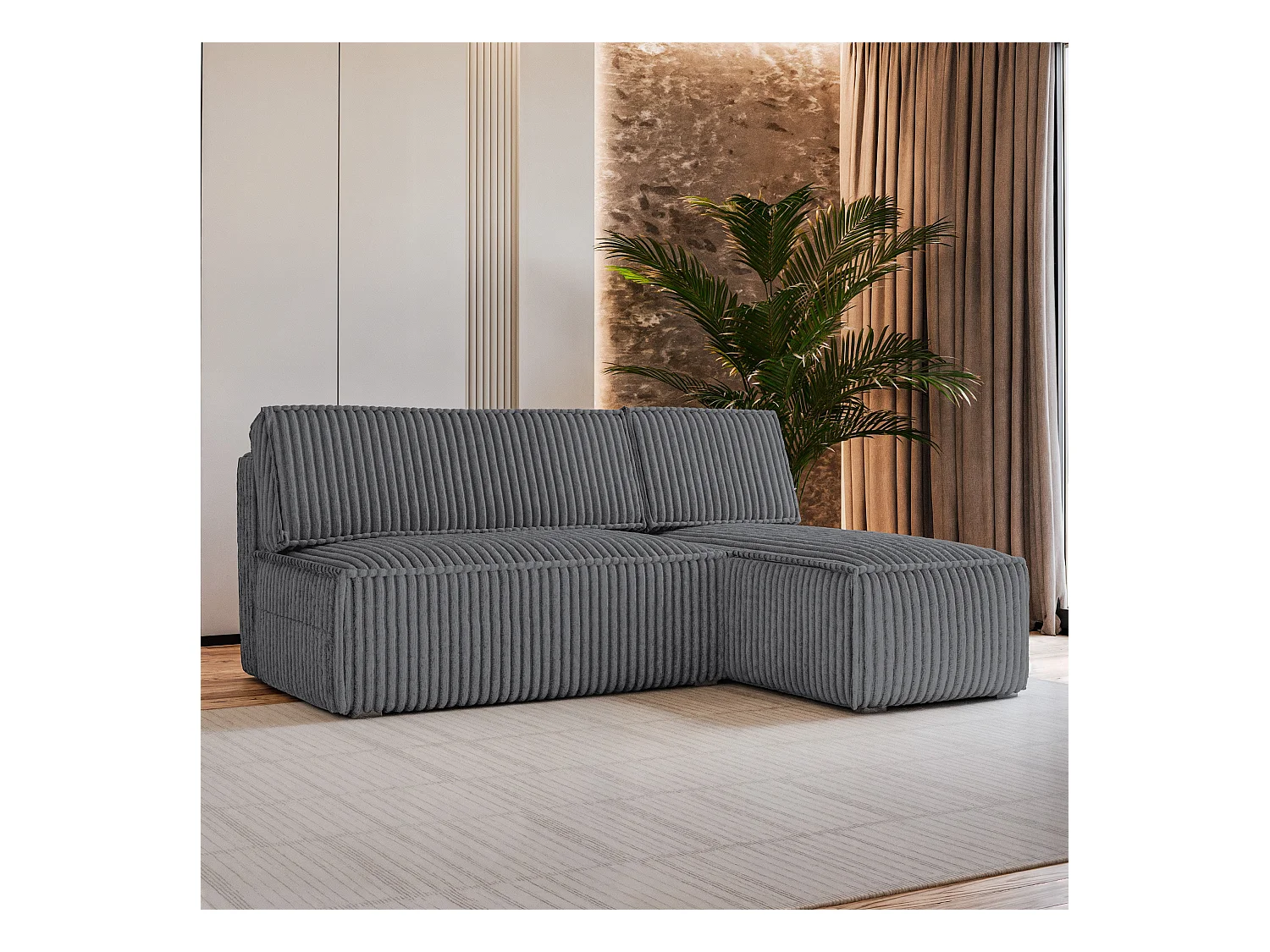 Canapé d'angle BRISO Gris anthracite en velours côtelé avec fonction de couchage