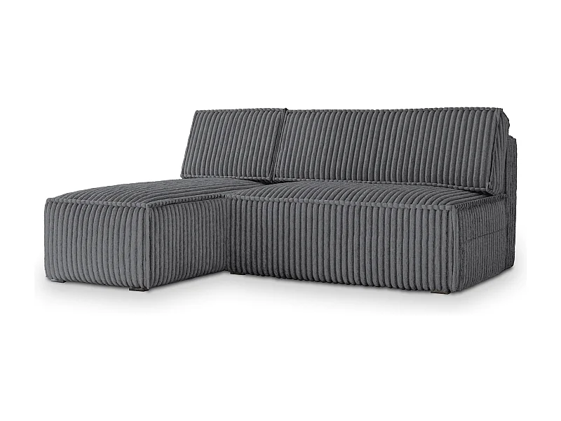 Canapé d'angle BRISO Gris anthracite en velours côtelé avec fonction de couchage