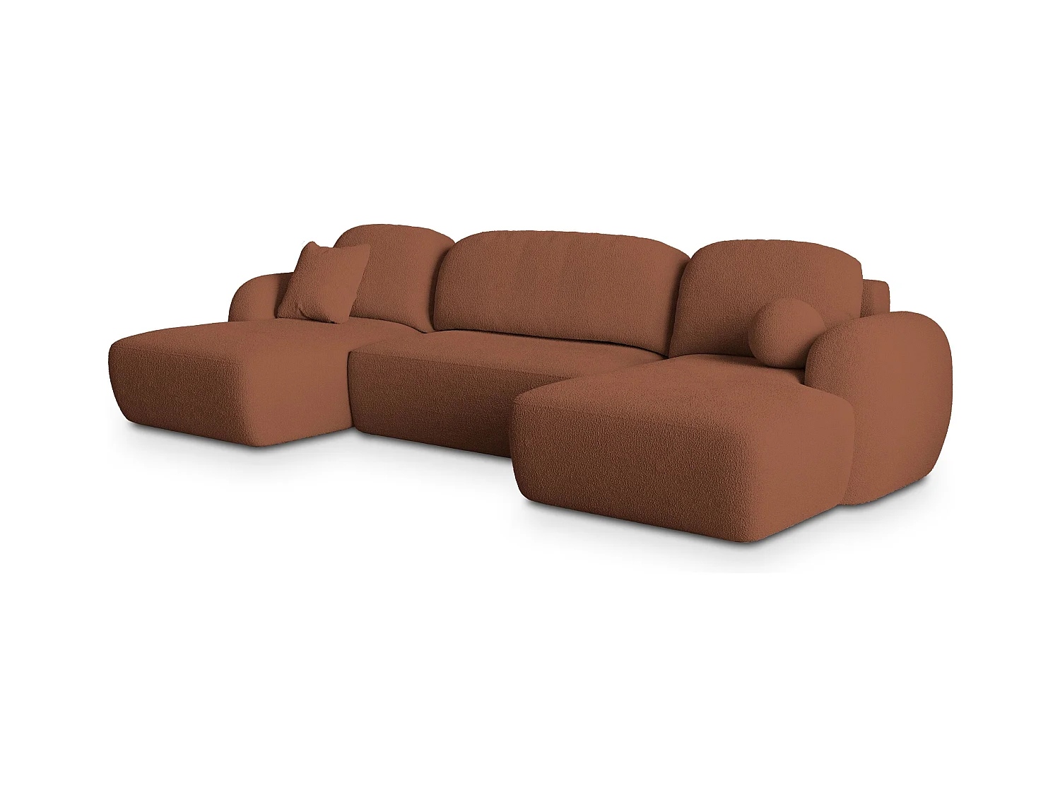 Canapé d'angle SAVONA Terracotta en bouclé avec fonction de couchage