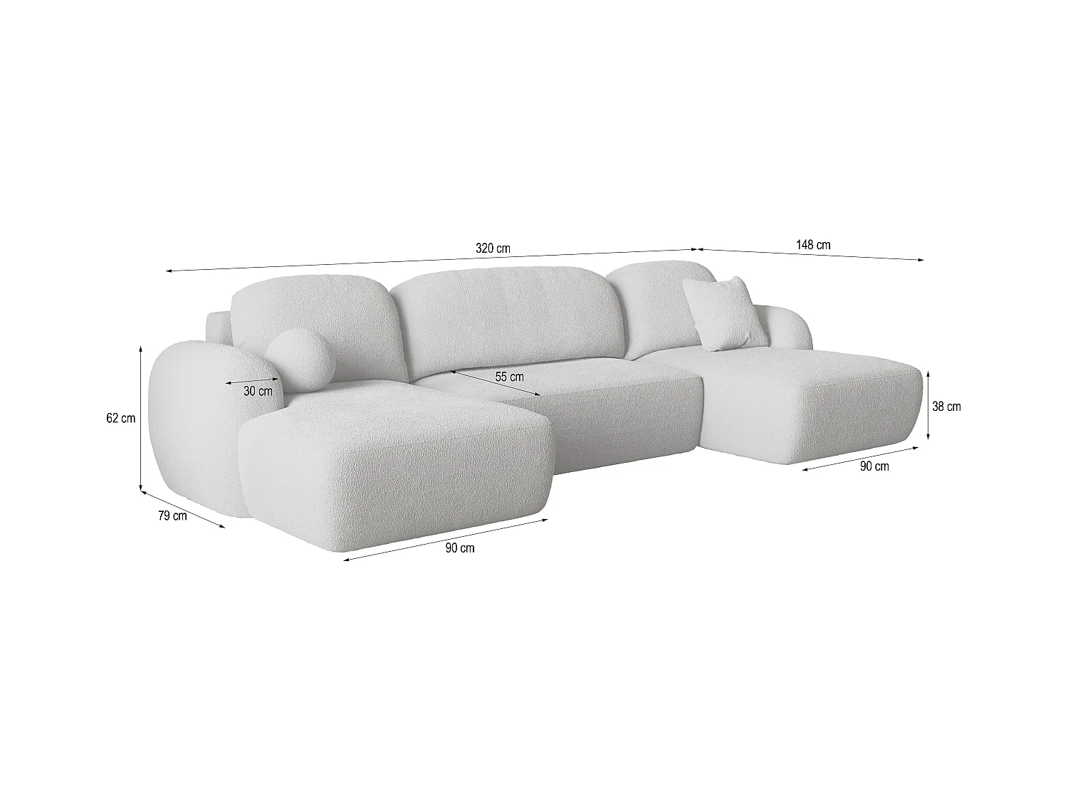 Canapé d'angle SAVONA Terracotta en bouclé avec fonction de couchage