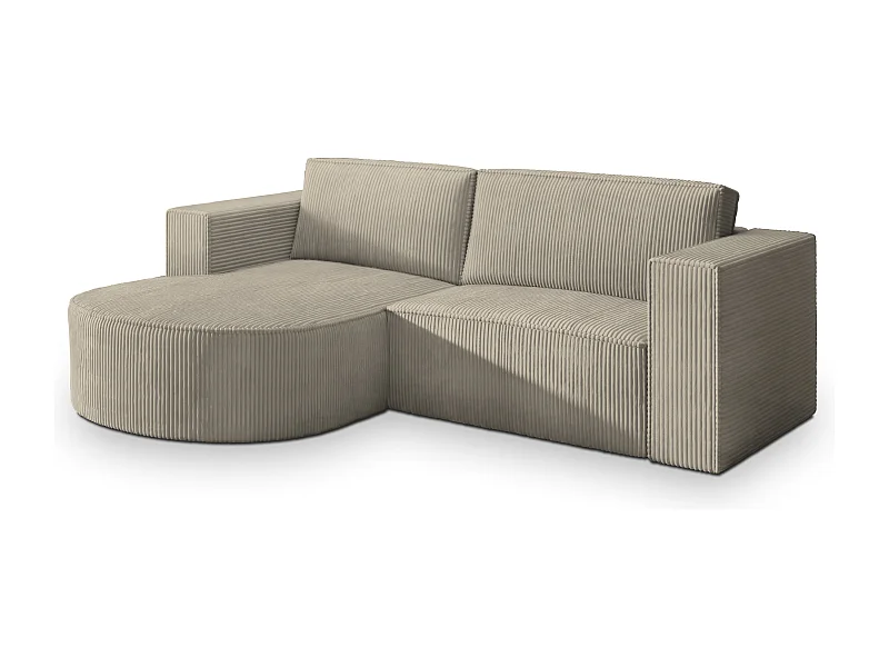 Canapé d'angle SORELA Beige en velours côtelé avec fonction de couchage