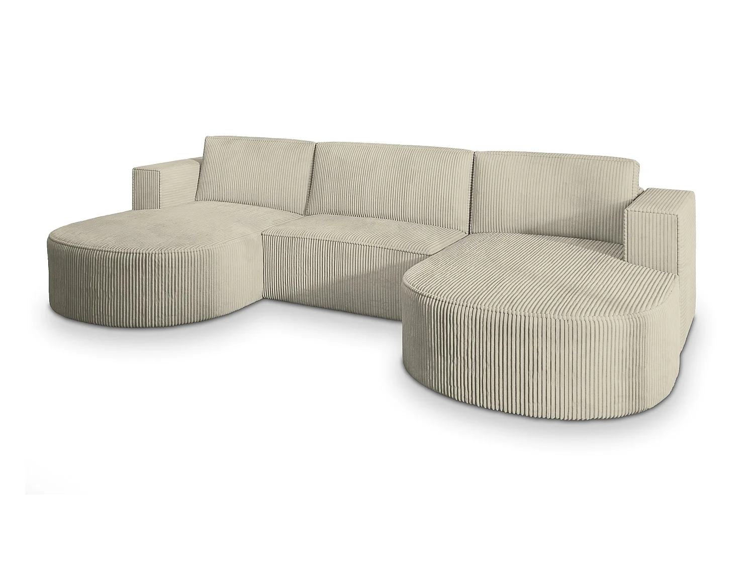 Canapé d'angle VEZZO Crème en velours côtelé avec fonction de couchage
