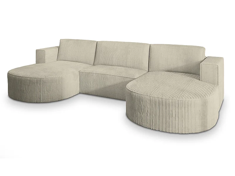 Canapé d'angle VEZZO Crème en velours côtelé avec fonction de couchage