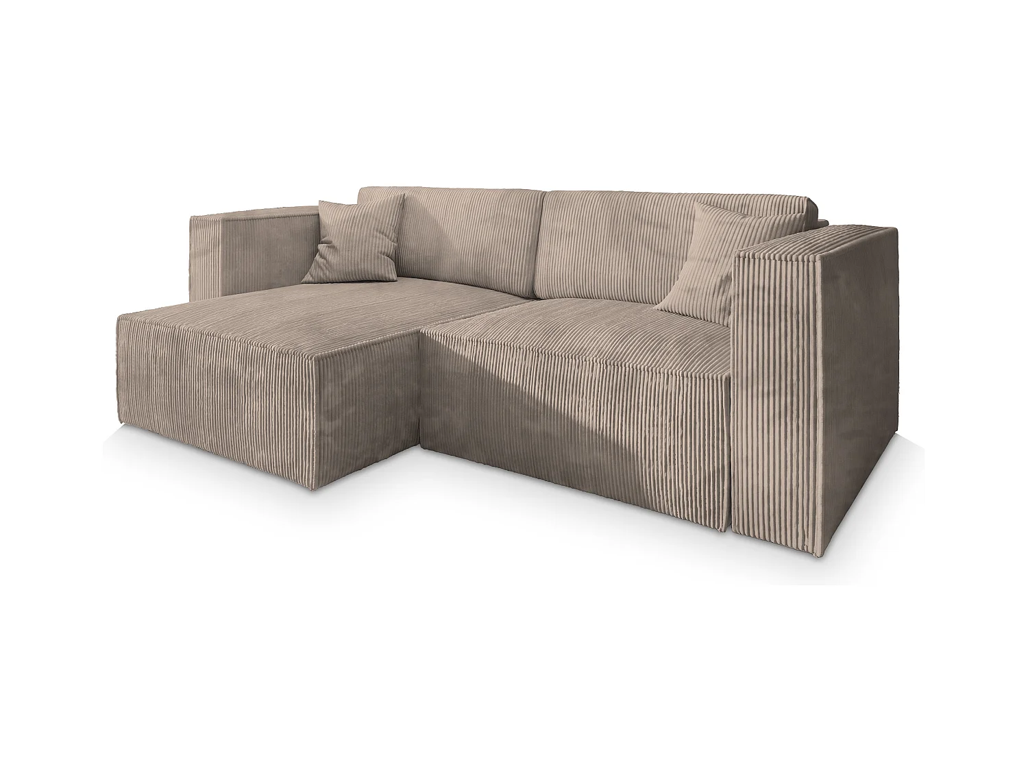 Canapé d'angle NERIO Beige en velours côtelé avec fonction de couchage