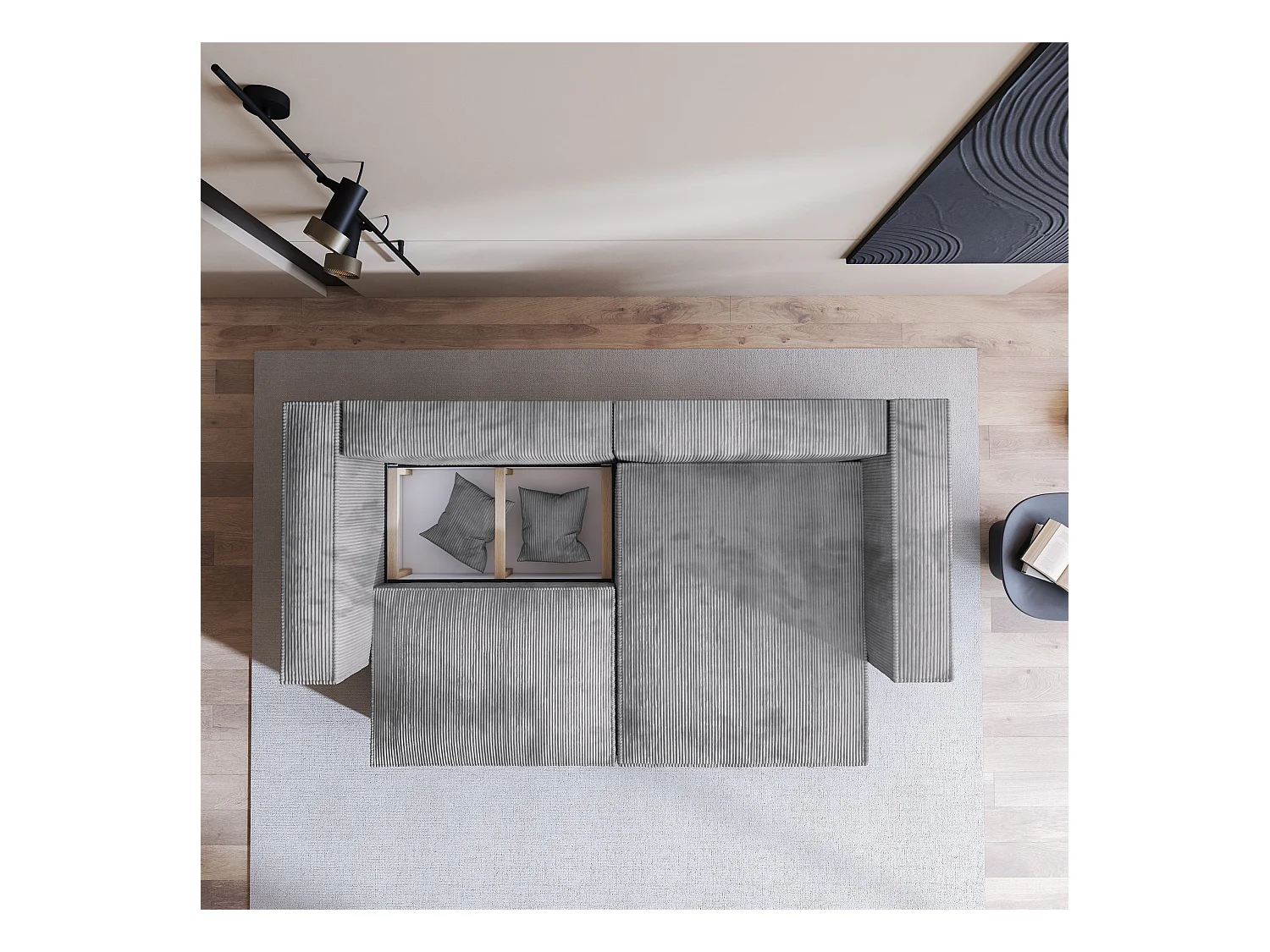 Canapé d'angle NERIO Beige en velours côtelé avec fonction de couchage