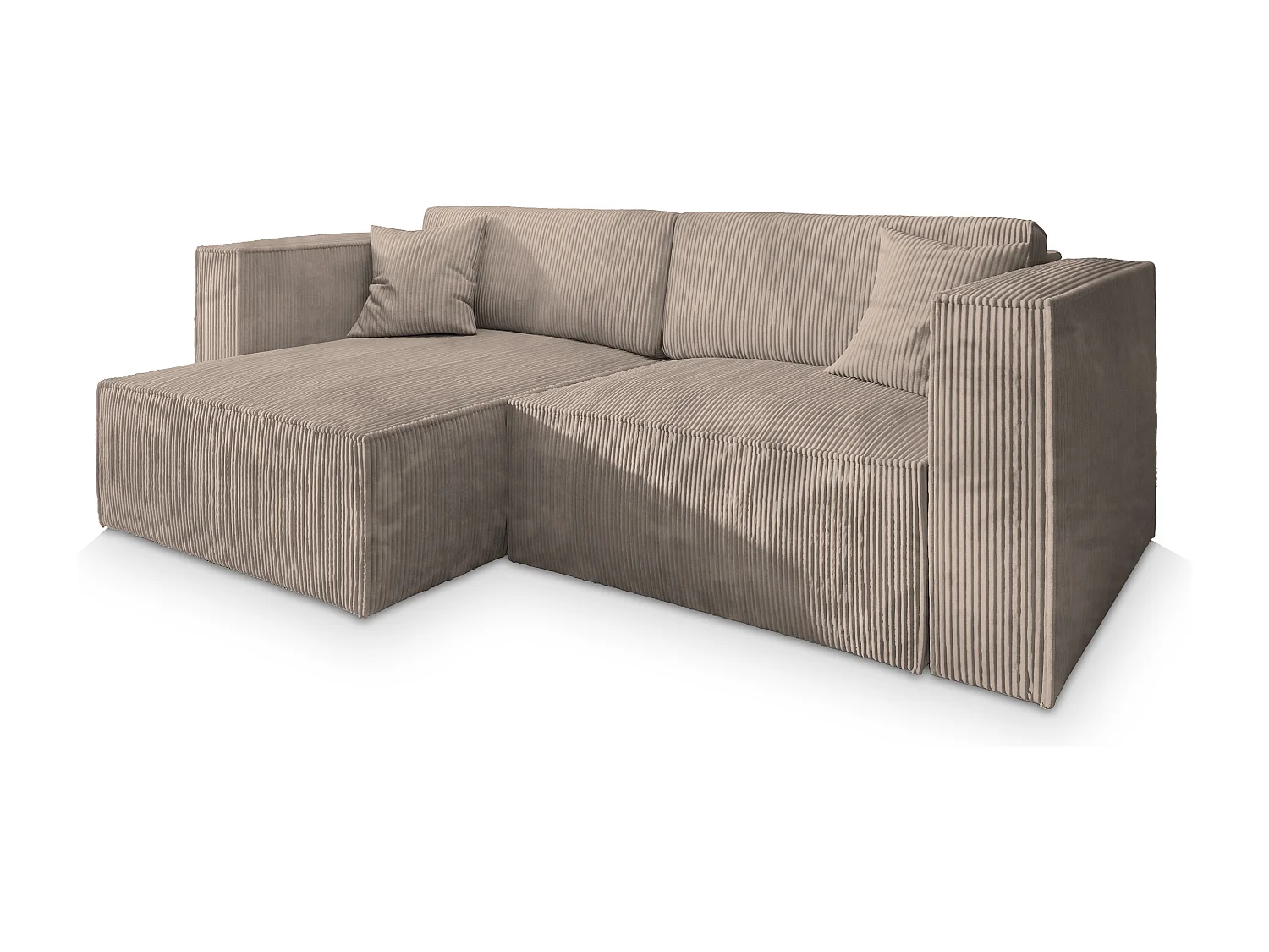 Canapé d'angle NERIO Beige en velours côtelé avec fonction de couchage