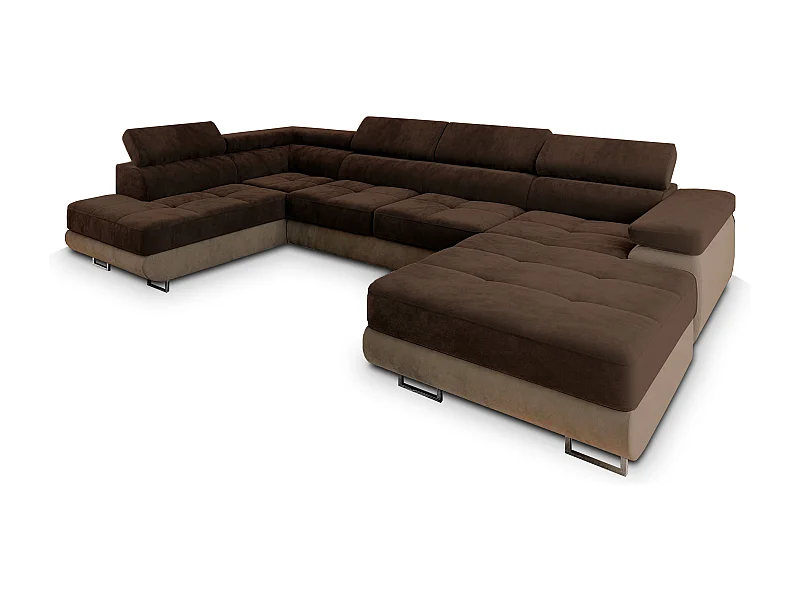 Canapé d'angle CASONE Marron en velours avec fonction de couchage