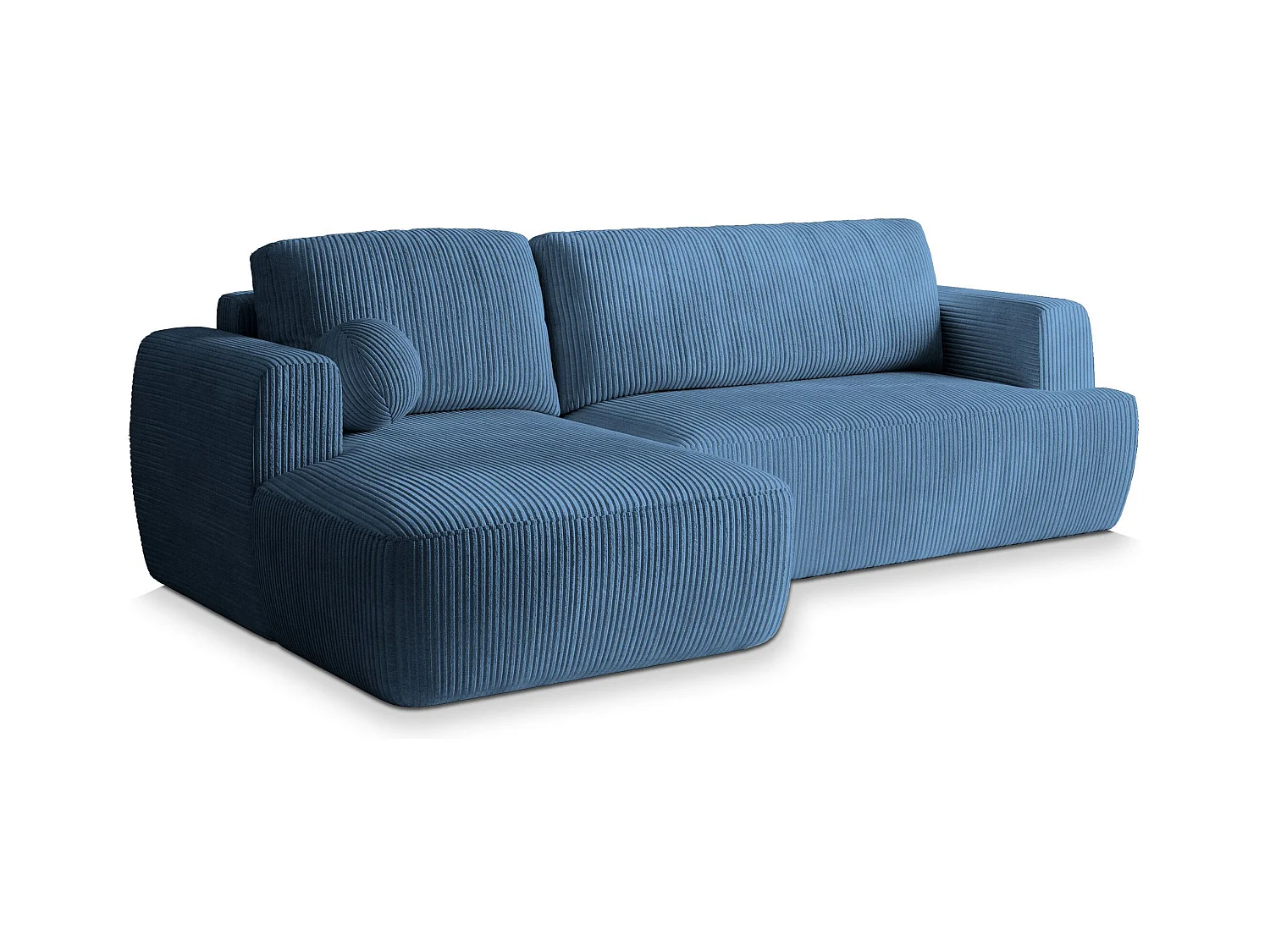Canapé d'angle SENTI Bleu en velours côtelé avec fonction de couchage