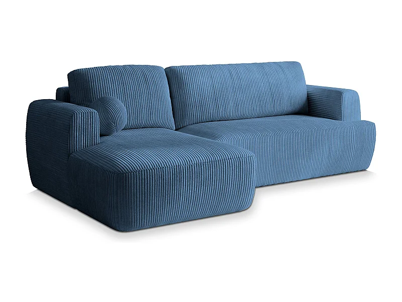 Canapé d'angle SENTI Bleu en velours côtelé avec fonction de couchage