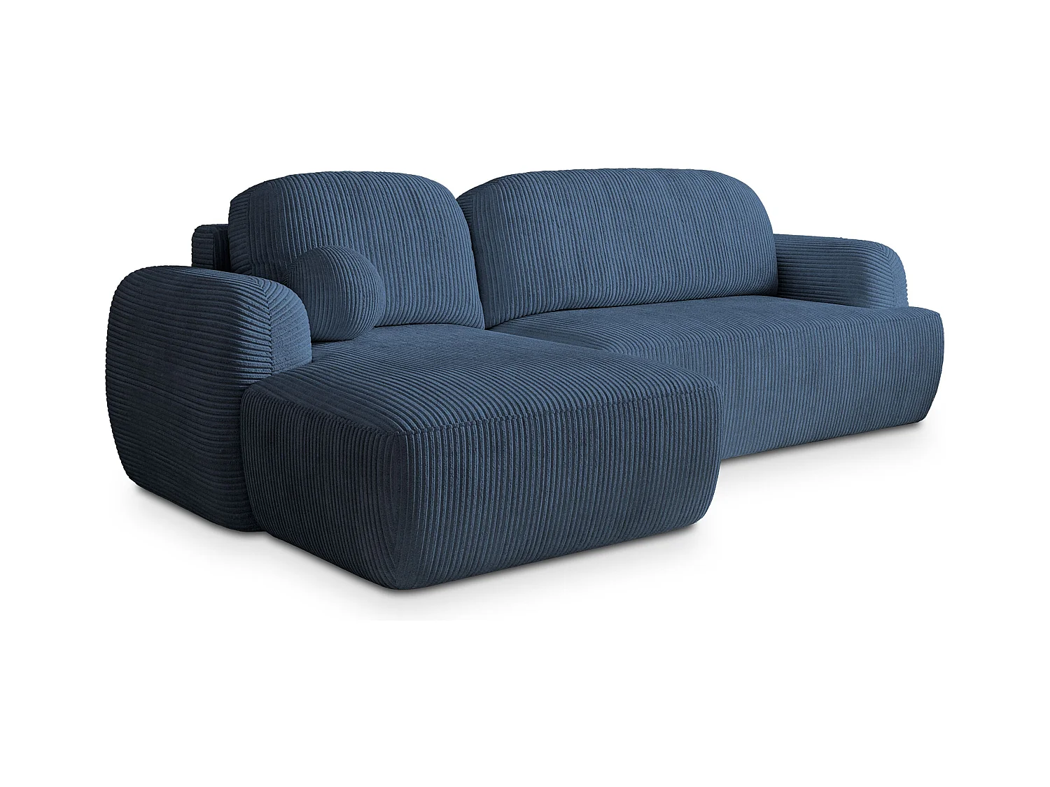 Canapé d'angle MODENZA Bleu en velours côtelé avec fonction de couchage