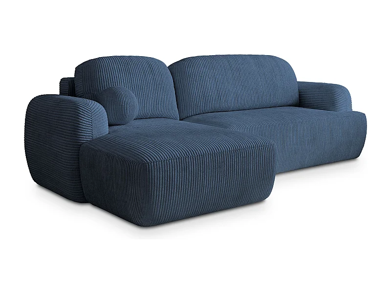 Canapé d'angle MODENZA Bleu en velours côtelé avec fonction de couchage