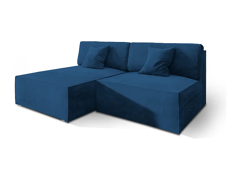 Canapé d'angle FIORO Bleu en velours avec fonction de couchage