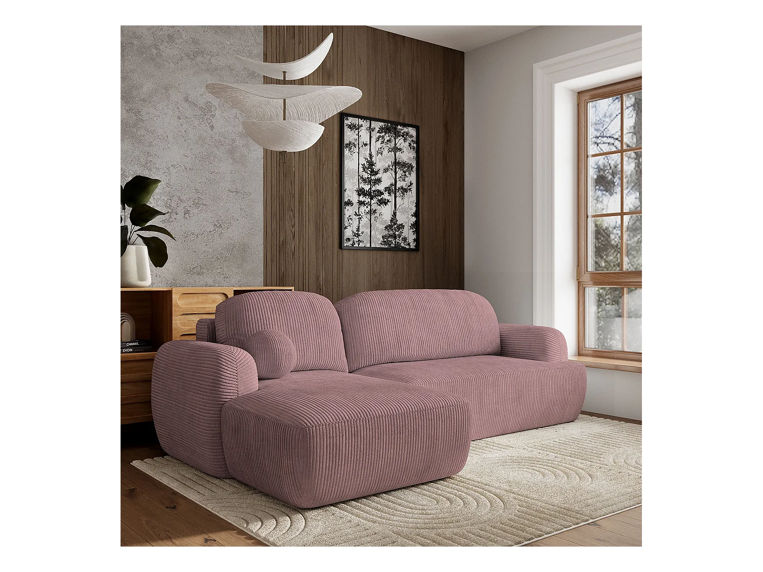 Canapé d'angle MODENZA Parme en velours côtelé avec fonction de couchage