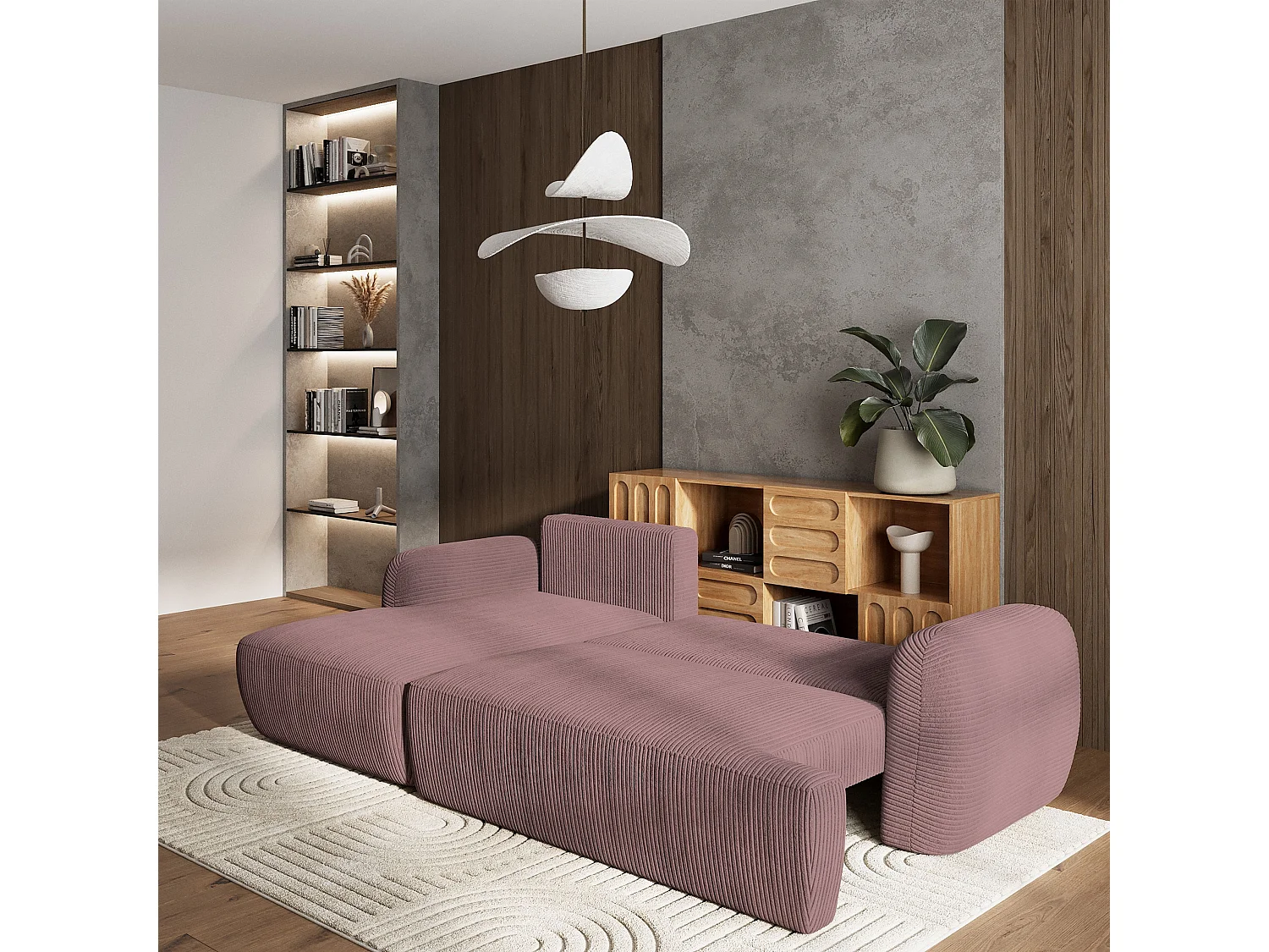 Canapé d'angle MODENZA Parme en velours côtelé avec fonction de couchage