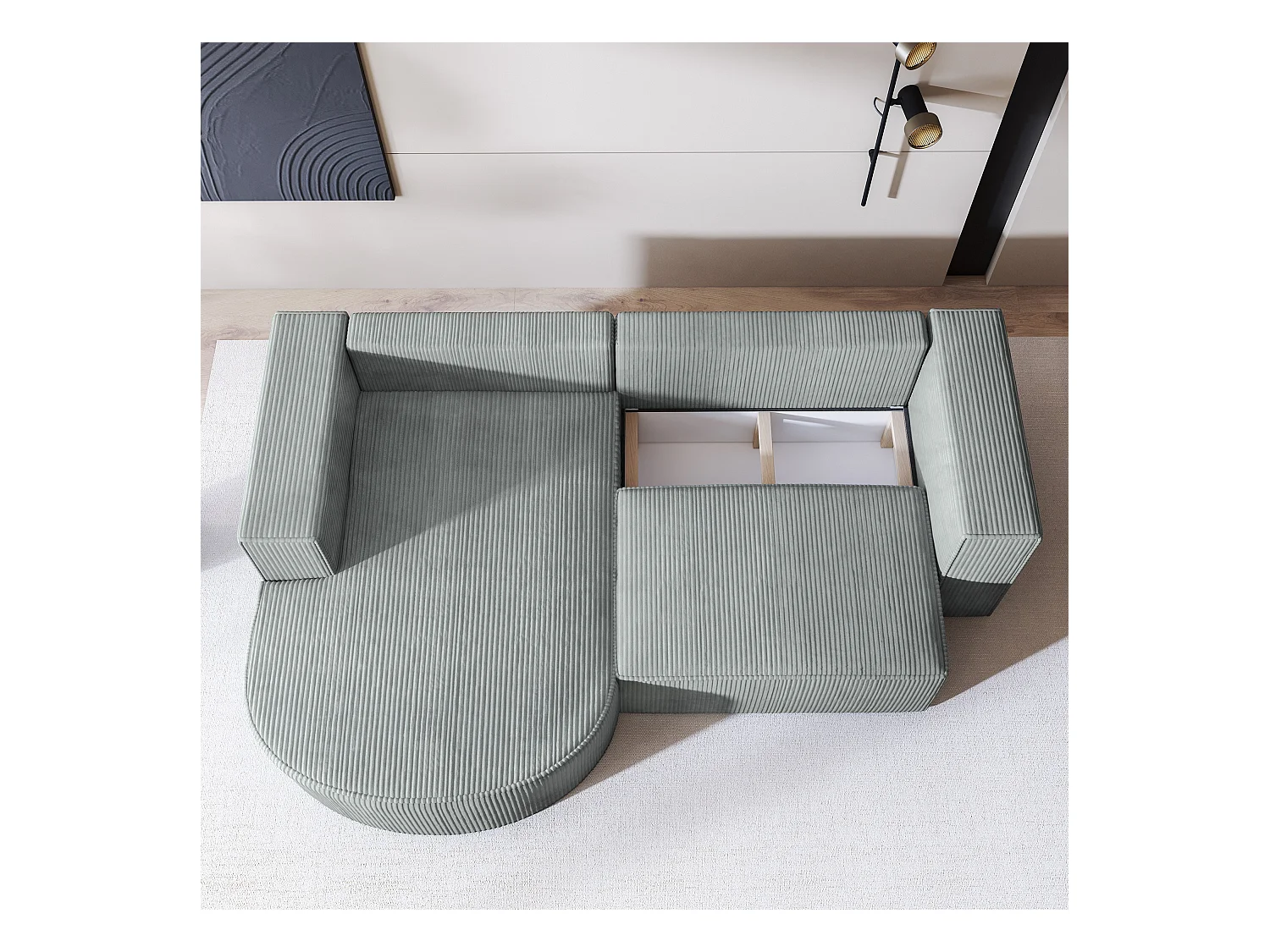 Canapé d'angle SORELA Crème en velours côtelé avec fonction de couchage
