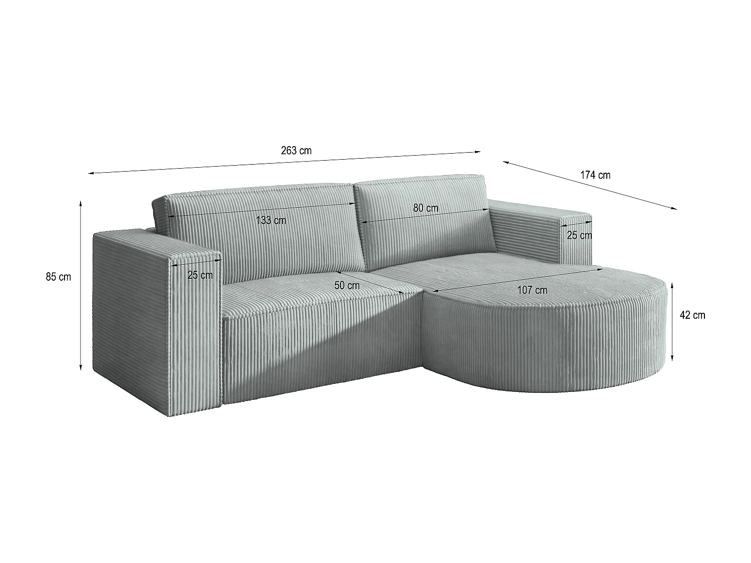 Canapé d'angle SORELA Crème en velours côtelé avec fonction de couchage