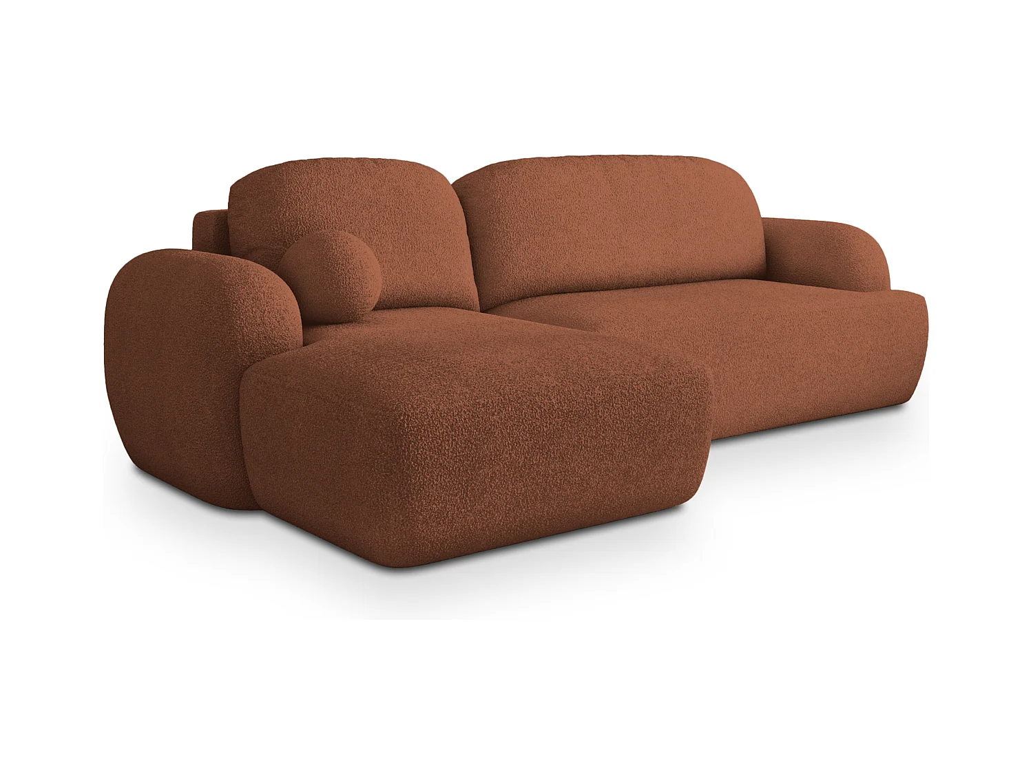 Canapé d'angle MODENZA Terracotta en bouclé avec fonction de couchage