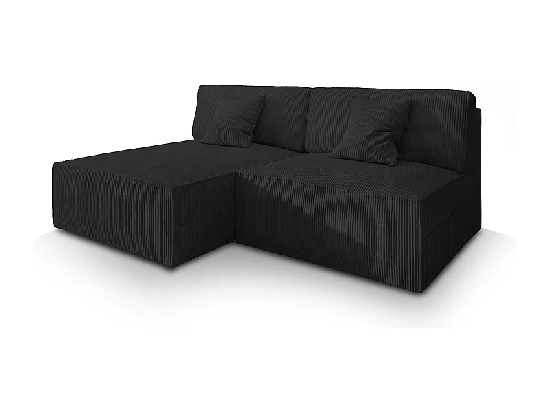 Canapé d'angle FIORO Noir en velours côtelé avec fonction de couchage