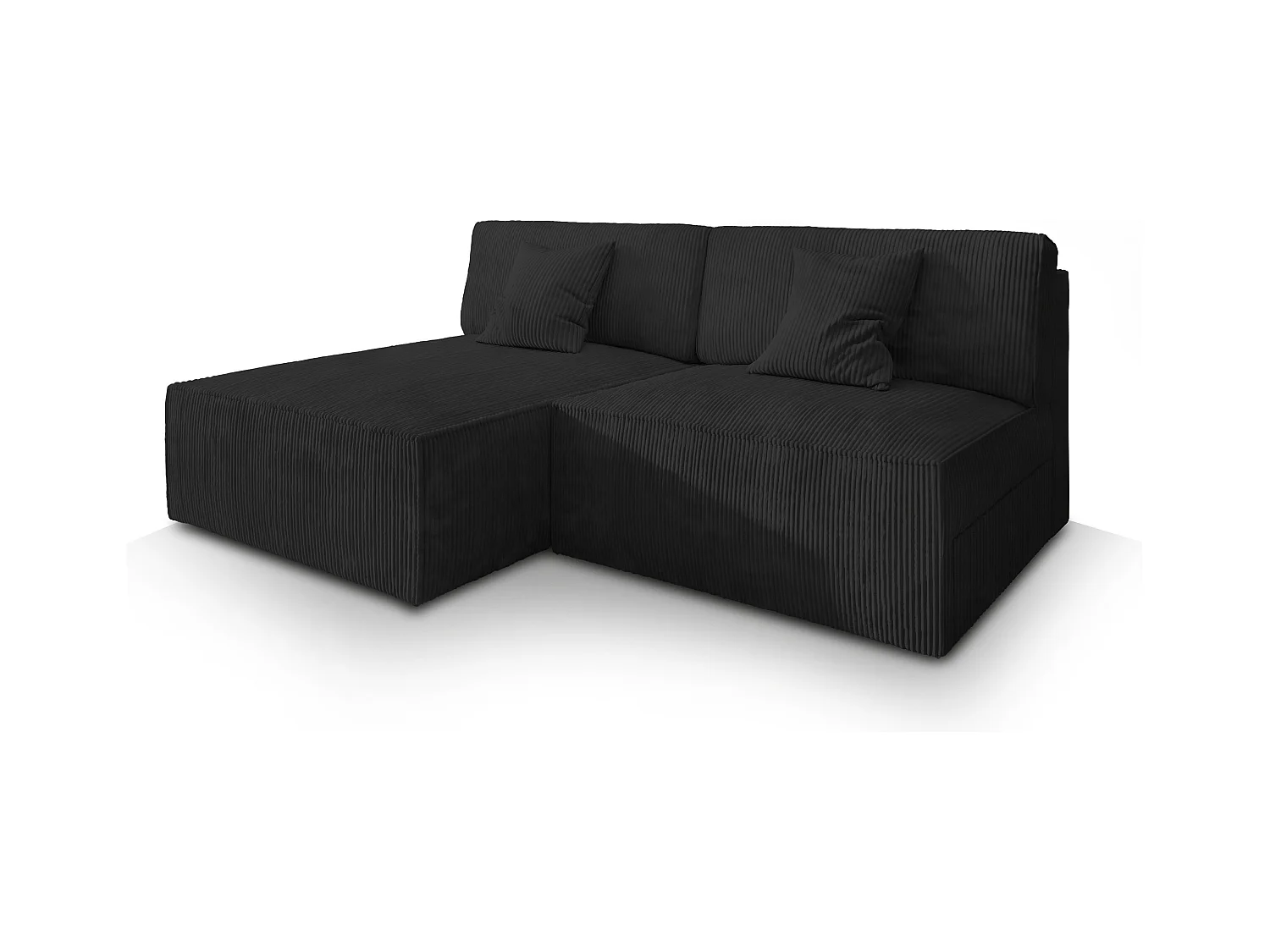 Canapé d'angle FIORO Noir en velours côtelé avec fonction de couchage