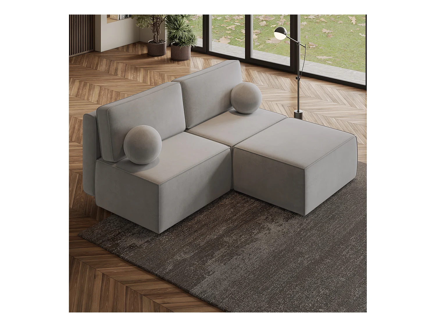 Canapé d'angle VARNA Gris clair en velours avec fonction de couchage