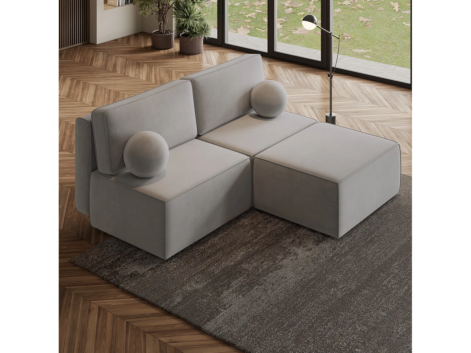Canapé d'angle VARNA Gris clair en velours avec fonction de couchage