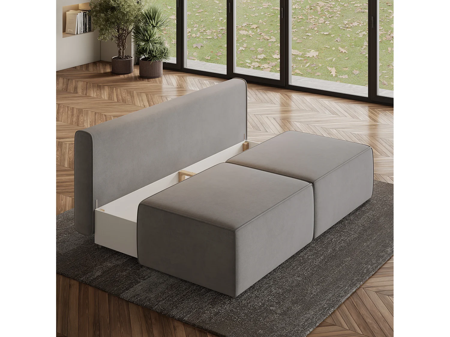 Canapé d'angle VARNA Gris clair en velours avec fonction de couchage