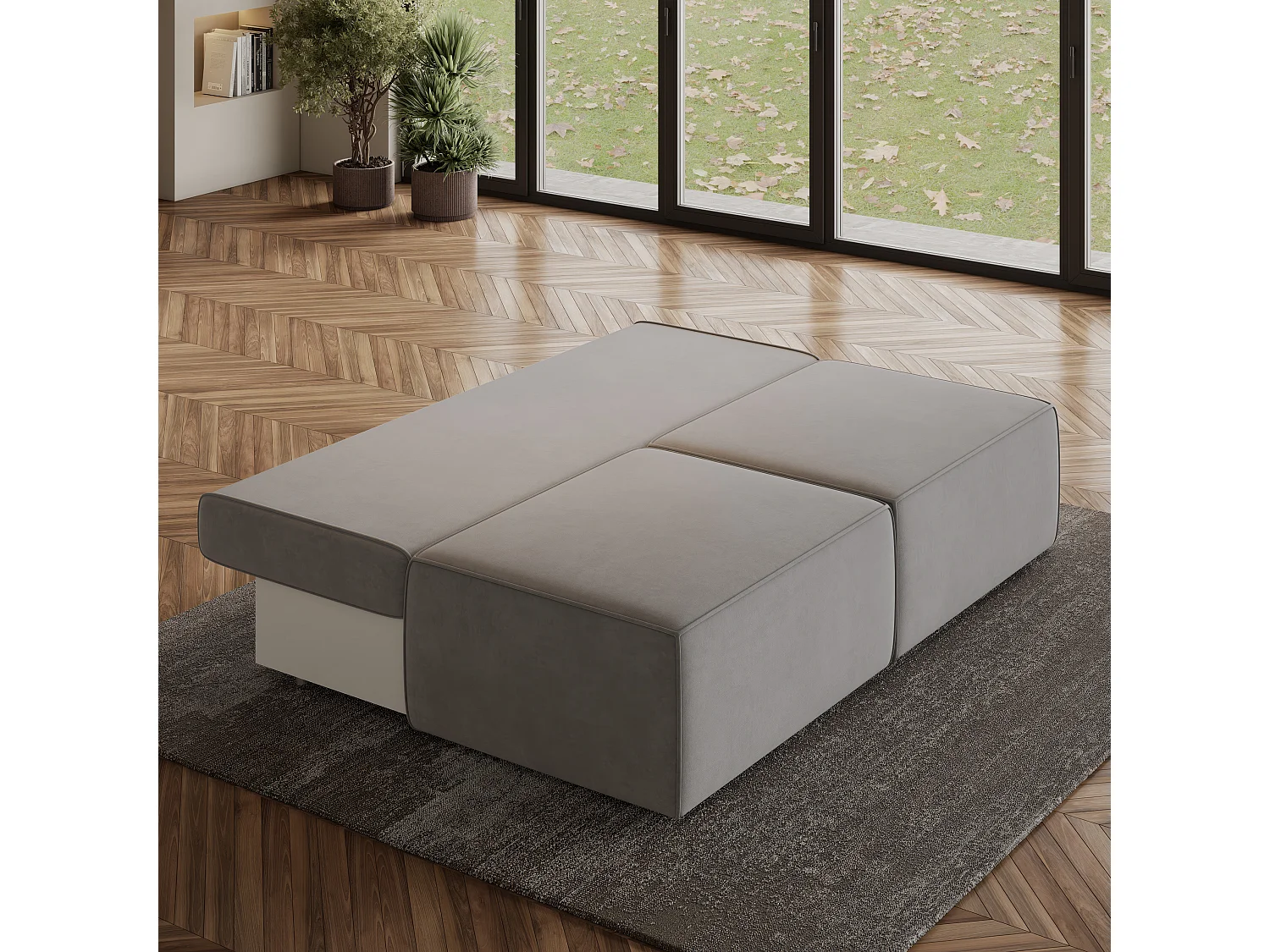 Canapé d'angle VARNA Gris clair en velours avec fonction de couchage