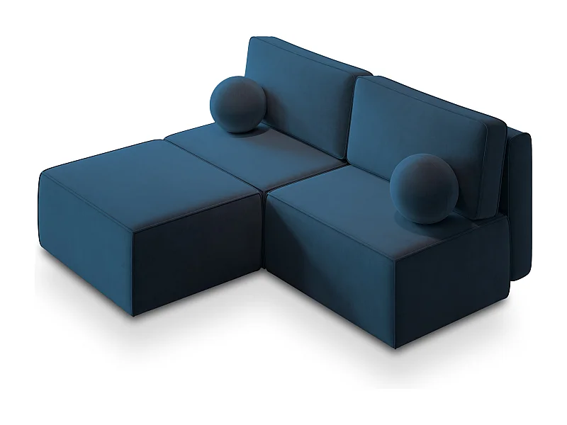 Canapé d'angle VARNA Bleu en velours avec fonction de couchage
