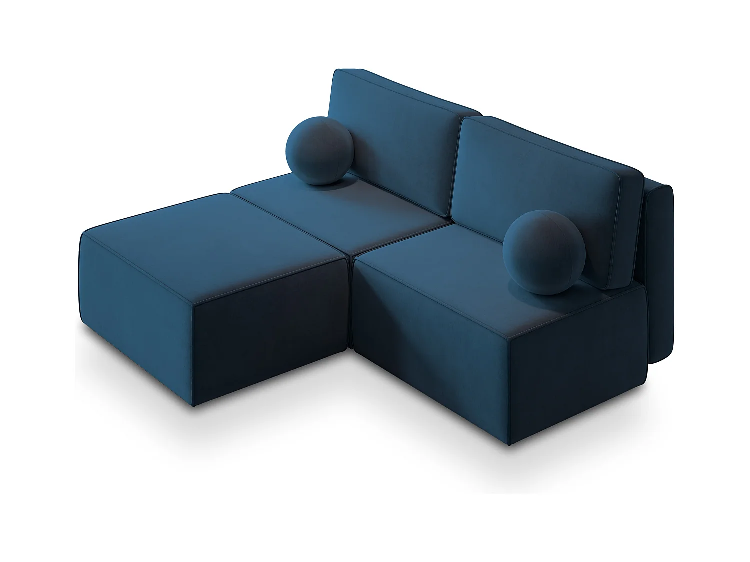 Canapé d'angle VARNA Bleu en velours avec fonction de couchage