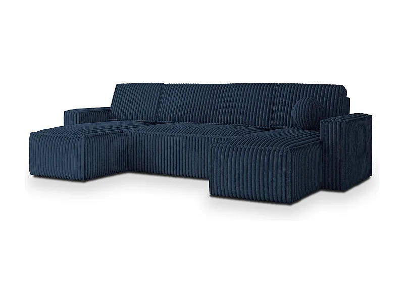 Canapé d'angle PESANO Bleu en velours côtelé avec fonction de couchage