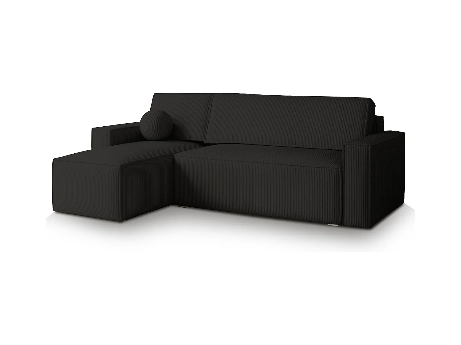 Canapé d'angle RAVELO Noir en velours côtelé avec fonction de couchage