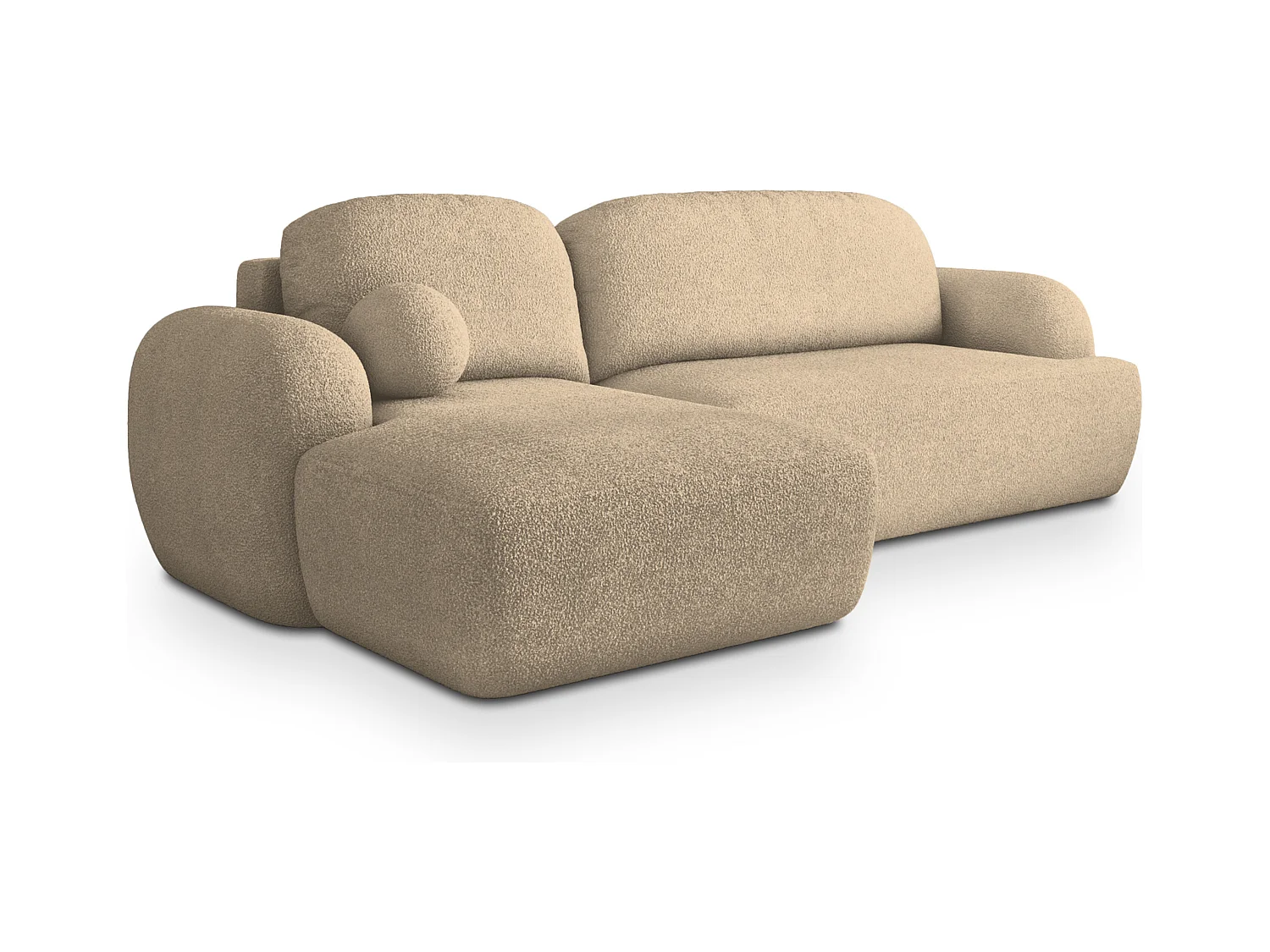 Canapé d'angle MODENZA Crème en bouclé avec fonction de couchage