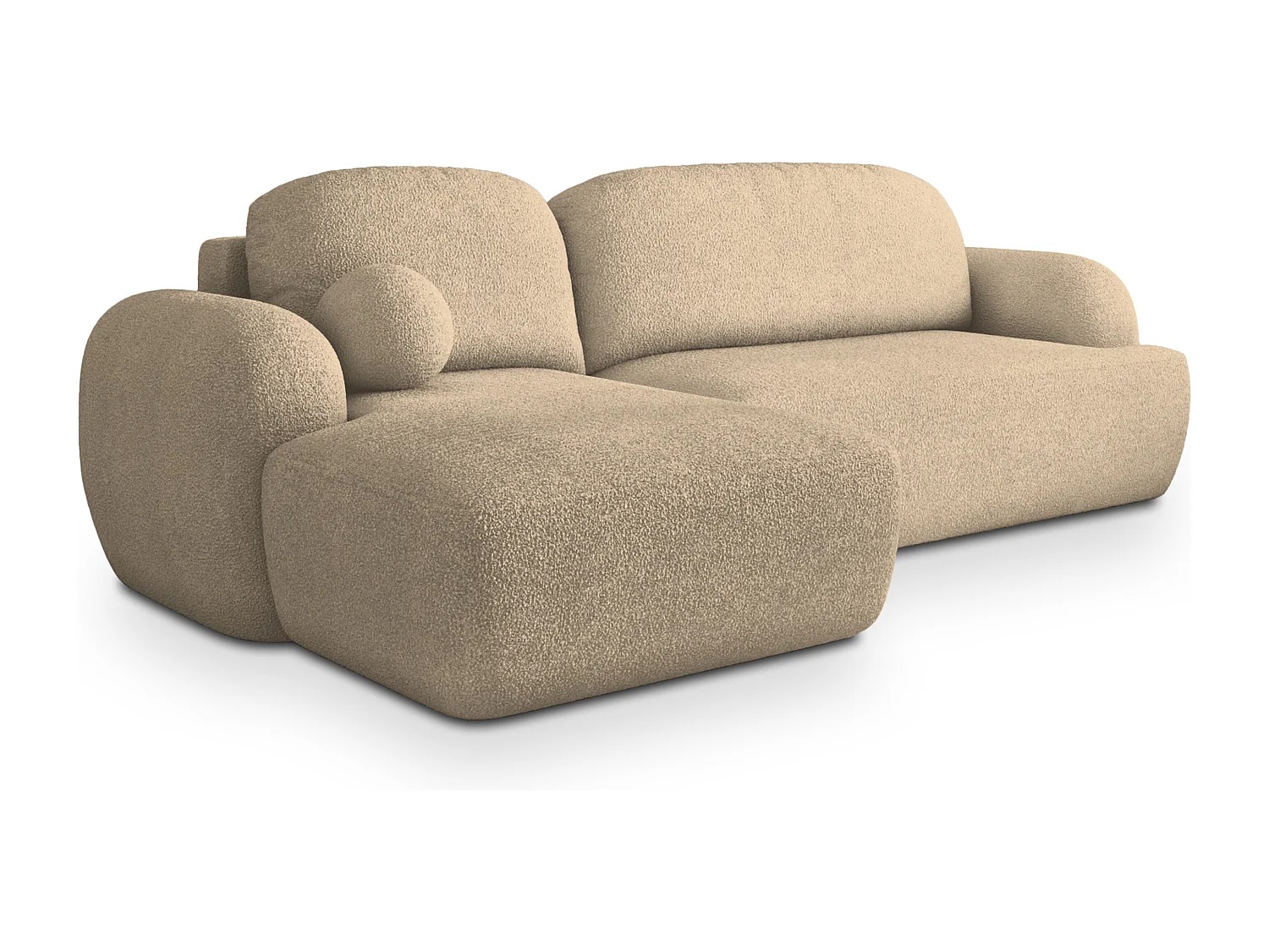 Canapé d'angle MODENZA Crème en bouclé avec fonction de couchage