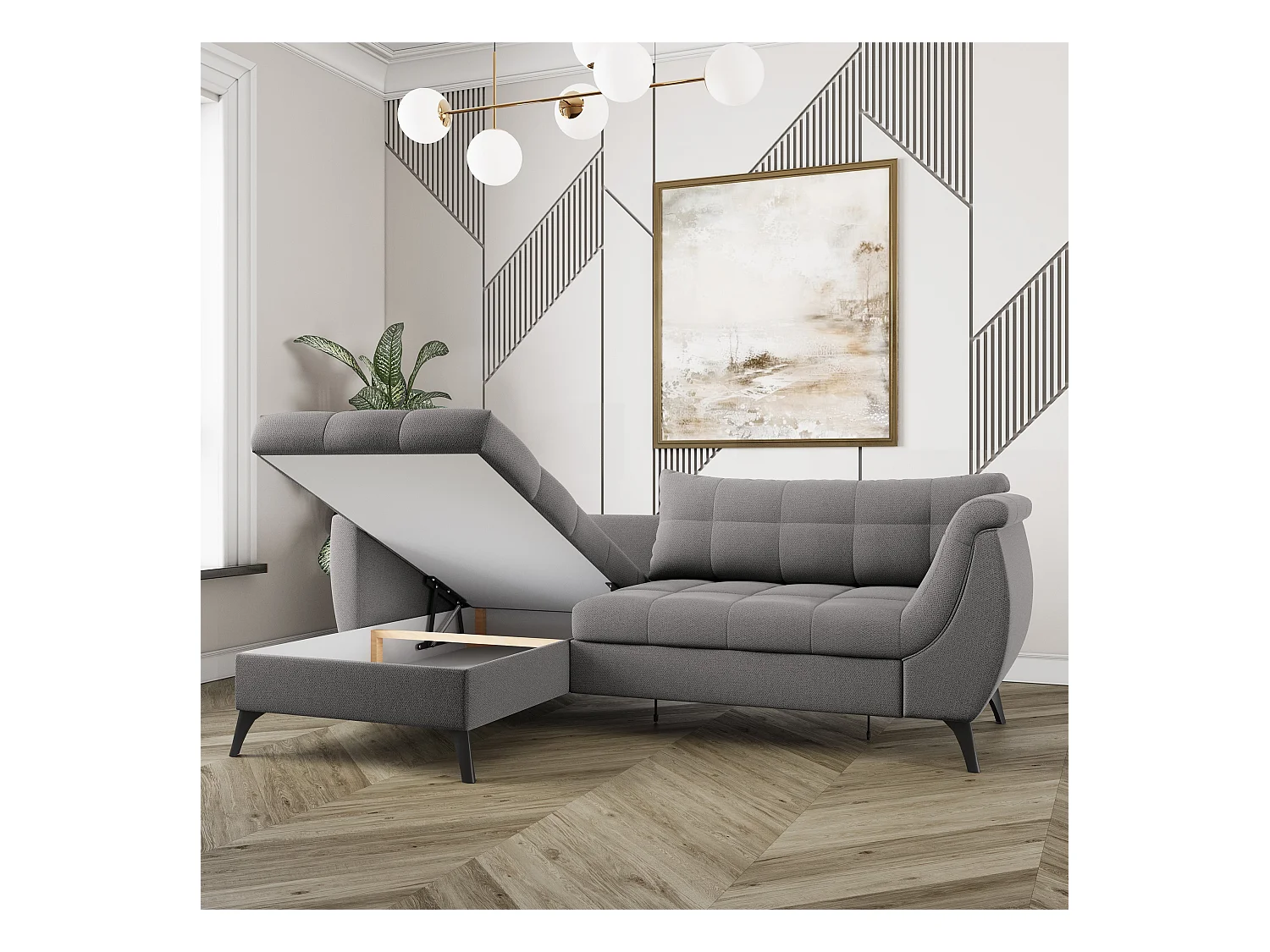 Canapé d'angle MOLLIS Jaune en tissu texturé avec fonction de couchage