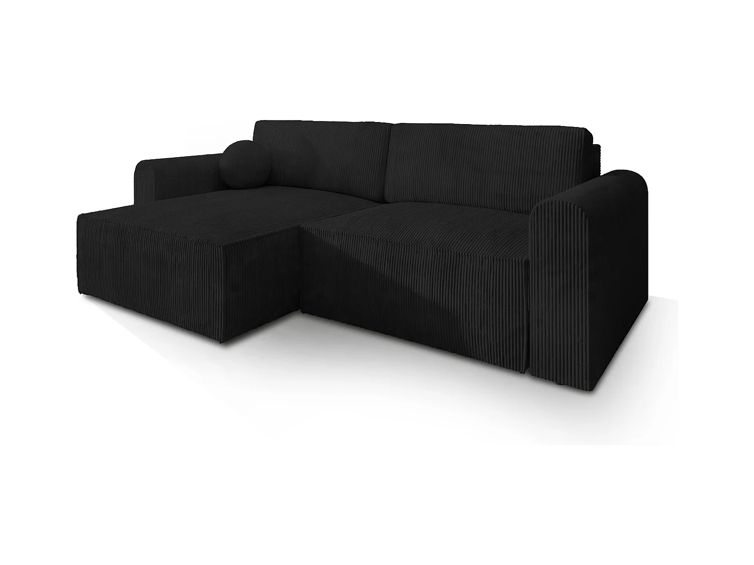 Canapé d'angle FIANO Noir en velours côtelé avec fonction de couchage