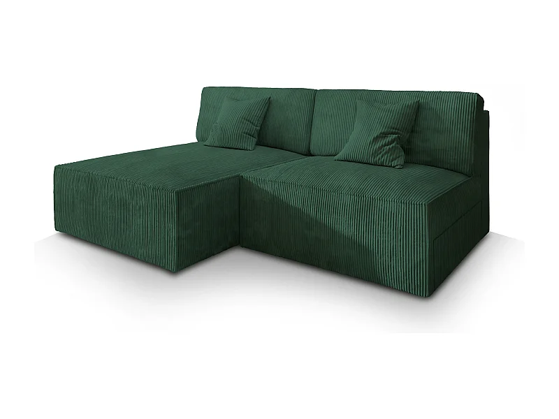 Canapé d'angle FIORO Vert Sapin en velours côtelé avec fonction de couchage