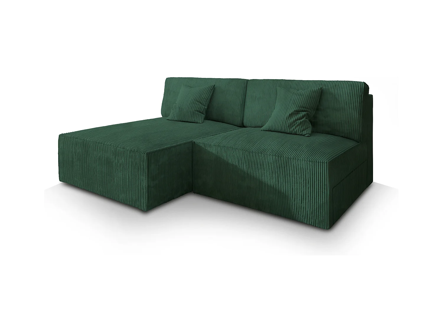 Canapé d'angle FIORO Vert Sapin en velours côtelé avec fonction de couchage