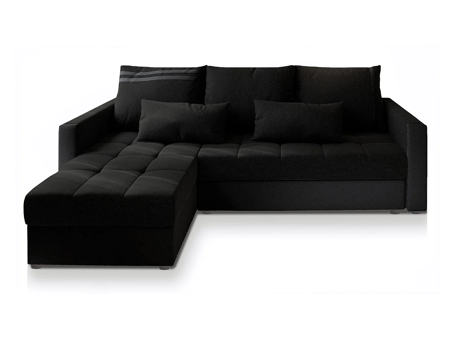 Canapé d'angle KOS PIK Noir en tissu texturé avec fonction de couchage