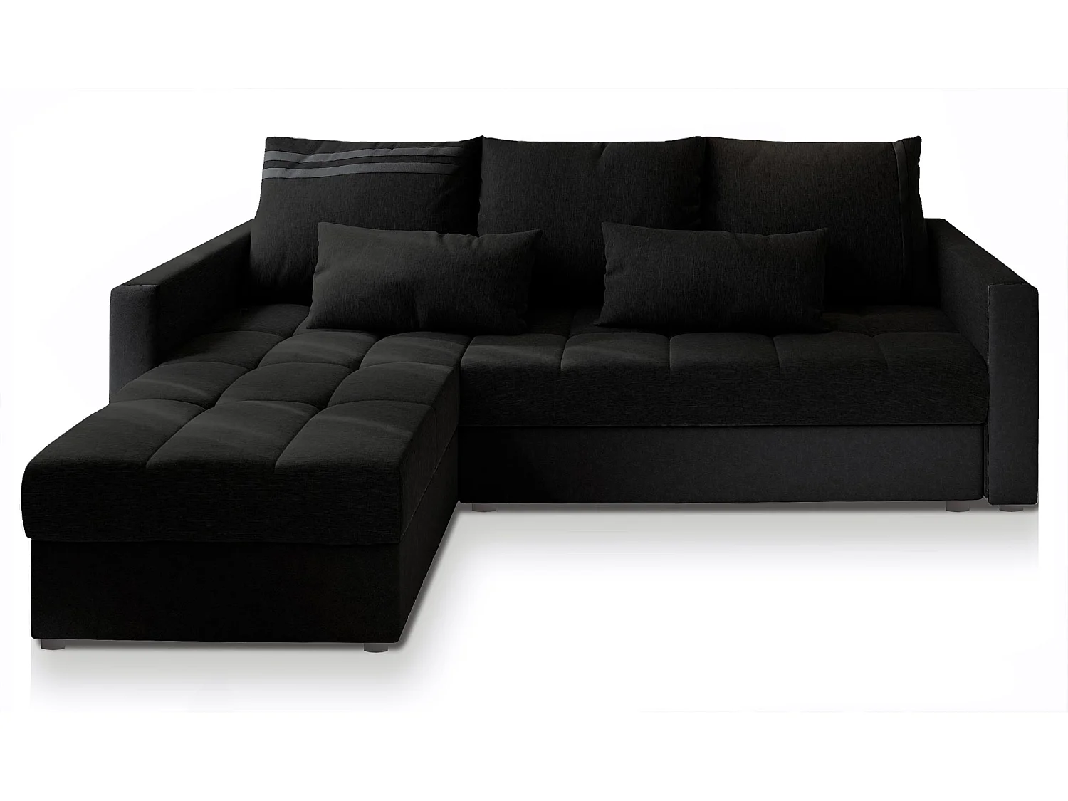 Canapé d'angle KOS PIK Noir en tissu texturé avec fonction de couchage
