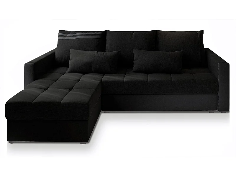 Canapé d'angle KOS PIK Noir en tissu texturé avec fonction de couchage