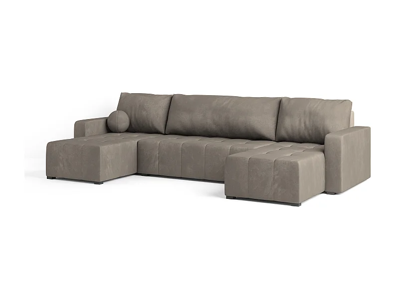 Canapé d'angle TOLARI Beige en peluche avec fonction de couchage