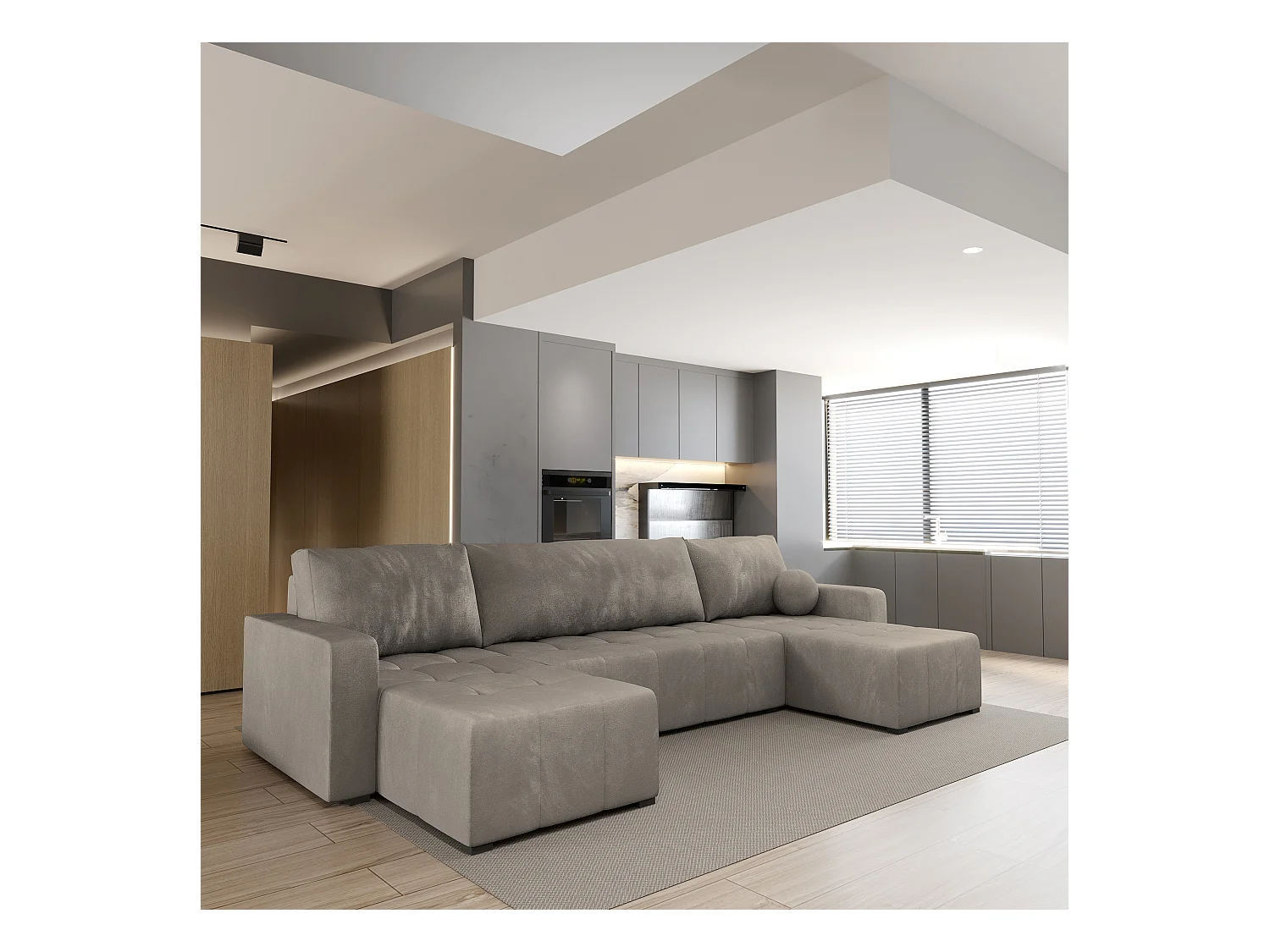 Canapé d'angle TOLARI Beige en peluche avec fonction de couchage