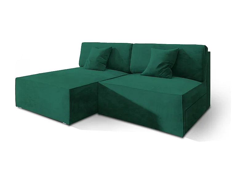Canapé d'angle FIORO Vert Sapin en velours avec fonction de couchage