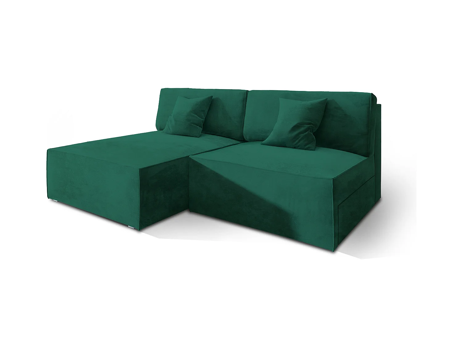 Canapé d'angle FIORO Vert Sapin en velours avec fonction de couchage